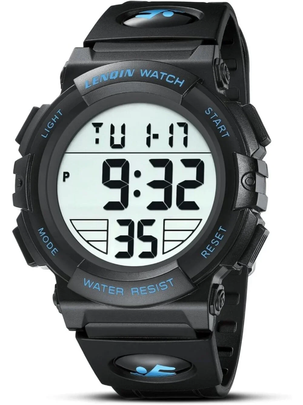 Men's Black And Blue Analog Quartz Waterproof Tactical Digital Alarm Wrist Watch